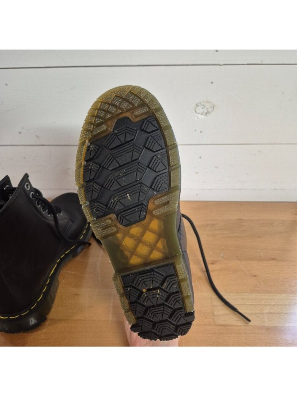 Dr. Martens Black Leather Lace-Up Boots With Yellow Stitching Size 6 US Women - Picture 2 of 6